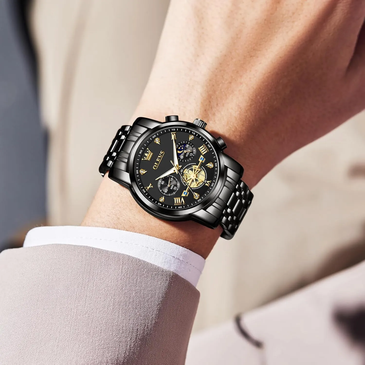 Watch, Large Wrist Analog Quartz Watch, Fashion Waterproof Diamond Roman Numerals Dress Watches for Men, Gold/Black/White/Blue/Grey fellowship tedium Dial OLEVS Men Watches Stainless Steel Chronograph 