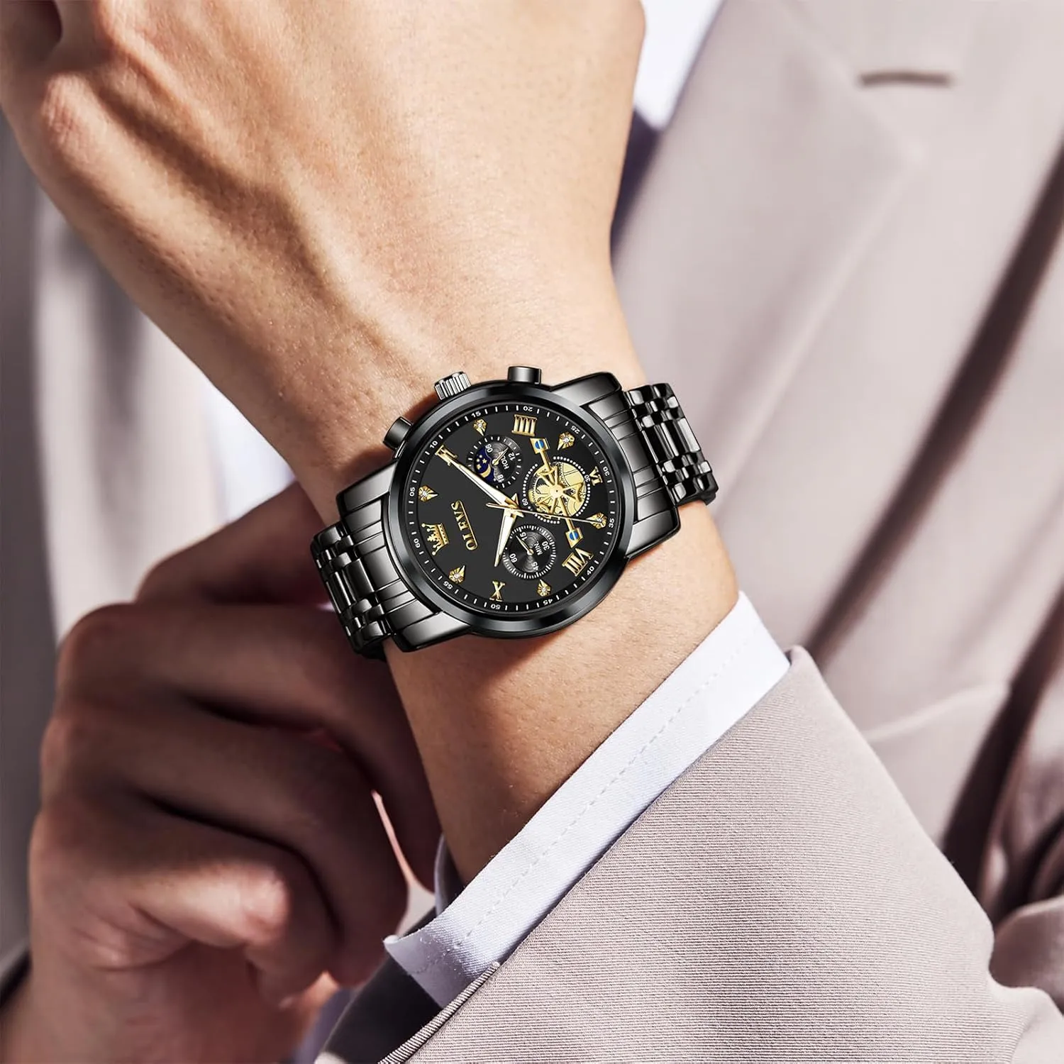 Watch, Large Wrist Analog Quartz Watch, Fashion Waterproof Diamond Roman Numerals Dress Watches for Men, Gold/Black/White/Blue/Grey fellowship tedium Dial OLEVS Men Watches Stainless Steel Chronograph 