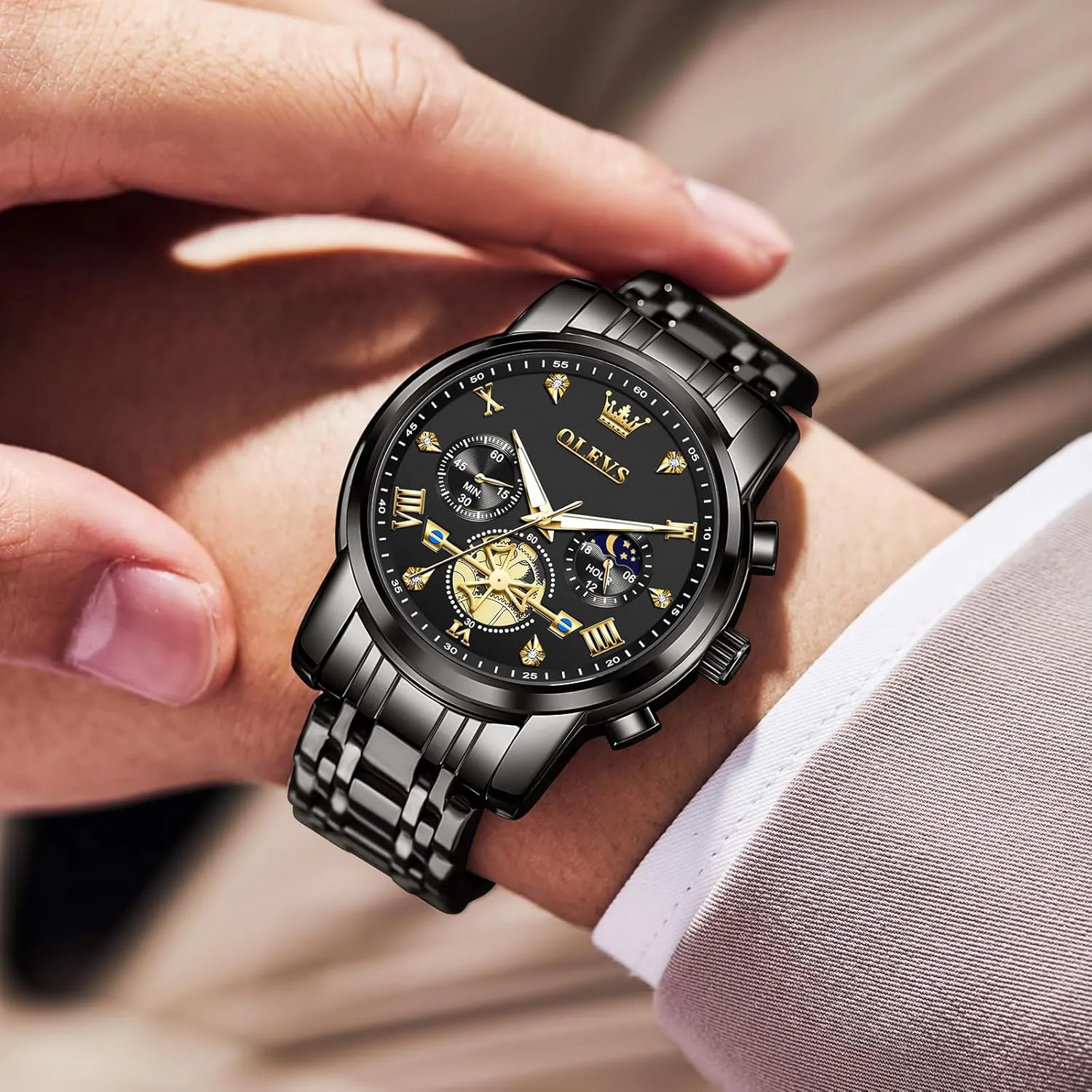 Watch, Large Wrist Analog Quartz Watch, Fashion Waterproof Diamond Roman Numerals Dress Watches for Men, Gold/Black/White/Blue/Grey fellowship tedium Dial OLEVS Men Watches Stainless Steel Chronograph 