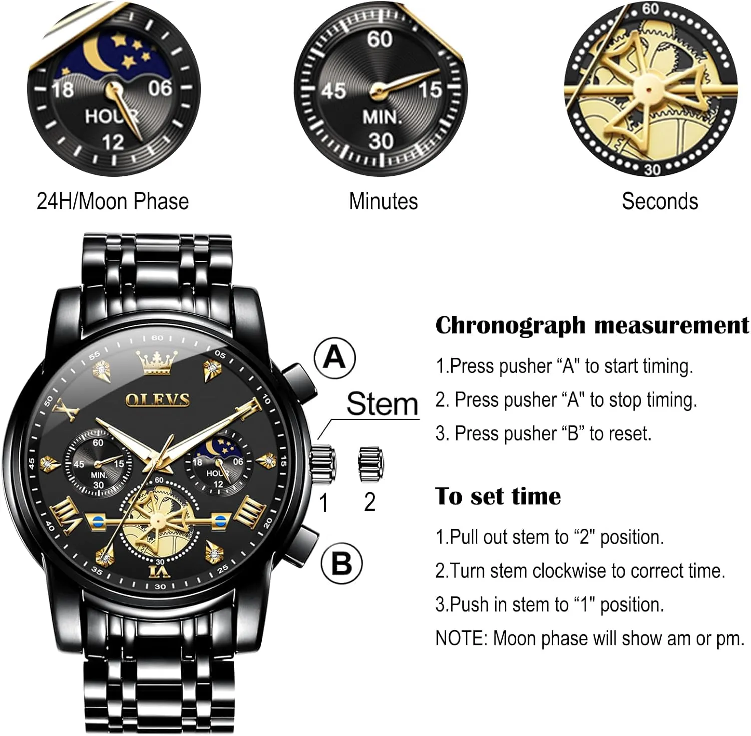 Watch, Large Wrist Analog Quartz Watch, Fashion Waterproof Diamond Roman Numerals Dress Watches for Men, Gold/Black/White/Blue/Grey fellowship tedium Dial OLEVS Men Watches Stainless Steel Chronograph 