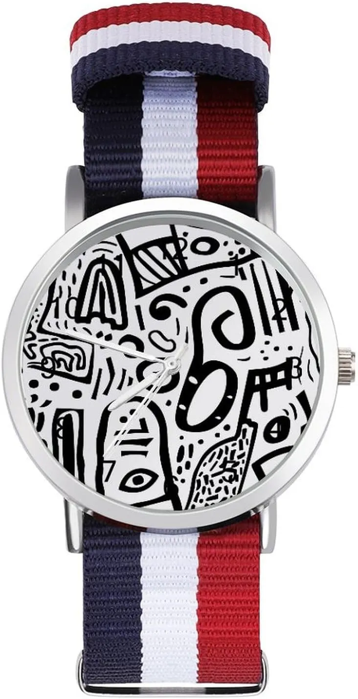 Watch Lightweight Breathable Woven tarnish gang breathing fate perspective Nylon Wrist Strap Watch with Metal Buckle Black and White Graffiti Painting Unisex 