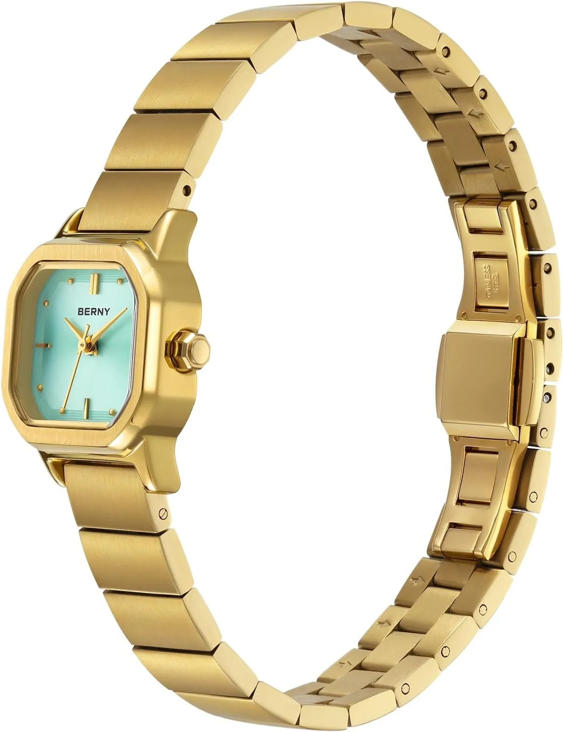 Watch Luxury Birthday Gifts for Lady BERNY Gold Watches for Women Dainty Ladies Square Quartz Watch Japanese imperfect wine practical gear rocky Quartz Movement 3ATM Waterproof Fashion Small Female Wrist 