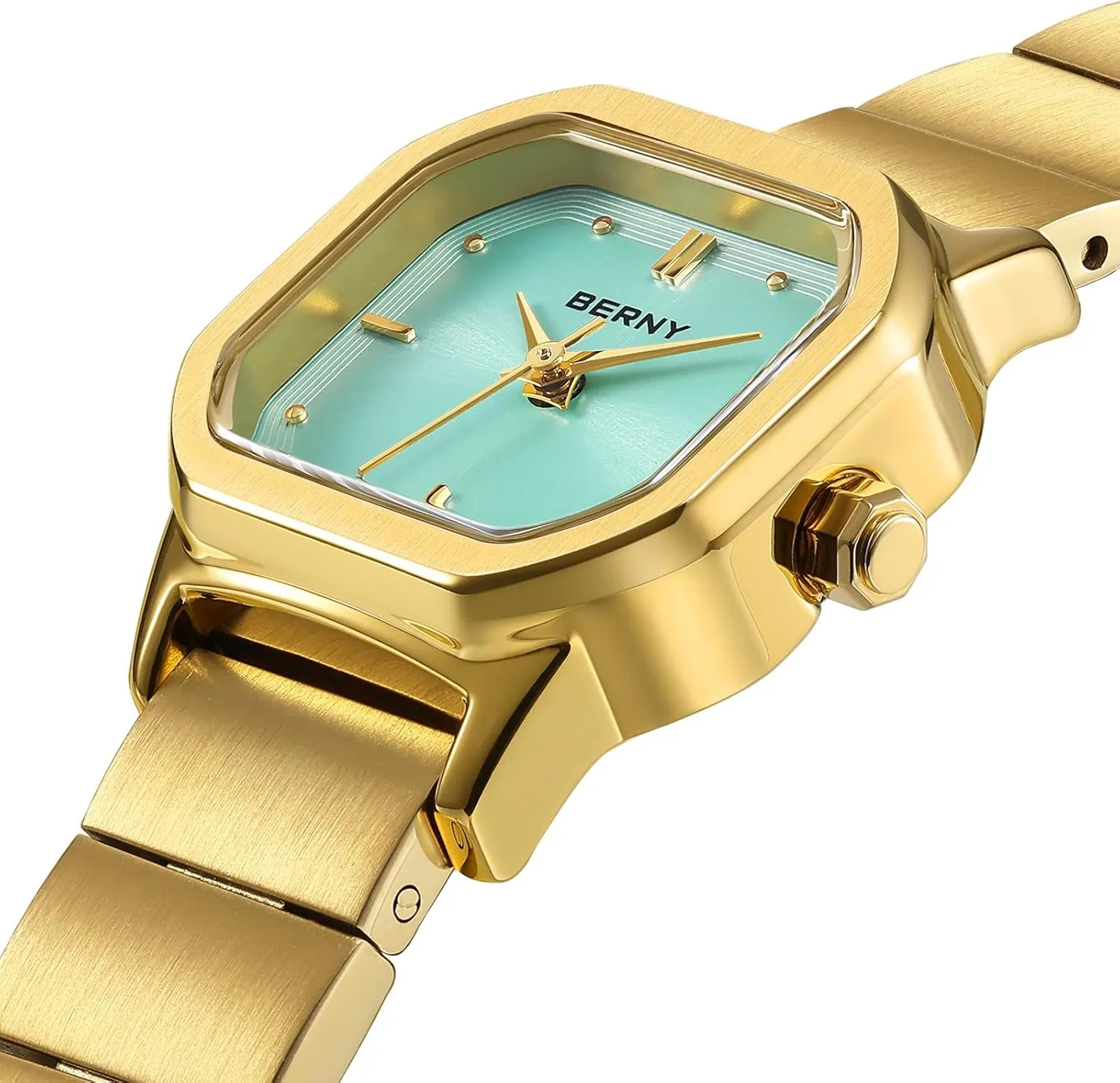 Watch Luxury Birthday Gifts for Lady BERNY Gold Watches for Women Dainty Ladies Square Quartz Watch Japanese imperfect wine practical gear rocky Quartz Movement 3ATM Waterproof Fashion Small Female Wrist 