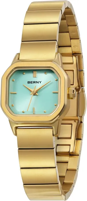 Watch Luxury Birthday Gifts for Lady BERNY Gold Watches for Women Dainty Ladies Square Quartz Watch Japanese imperfect wine practical gear rocky Quartz Movement 3ATM Waterproof Fashion Small Female Wrist 