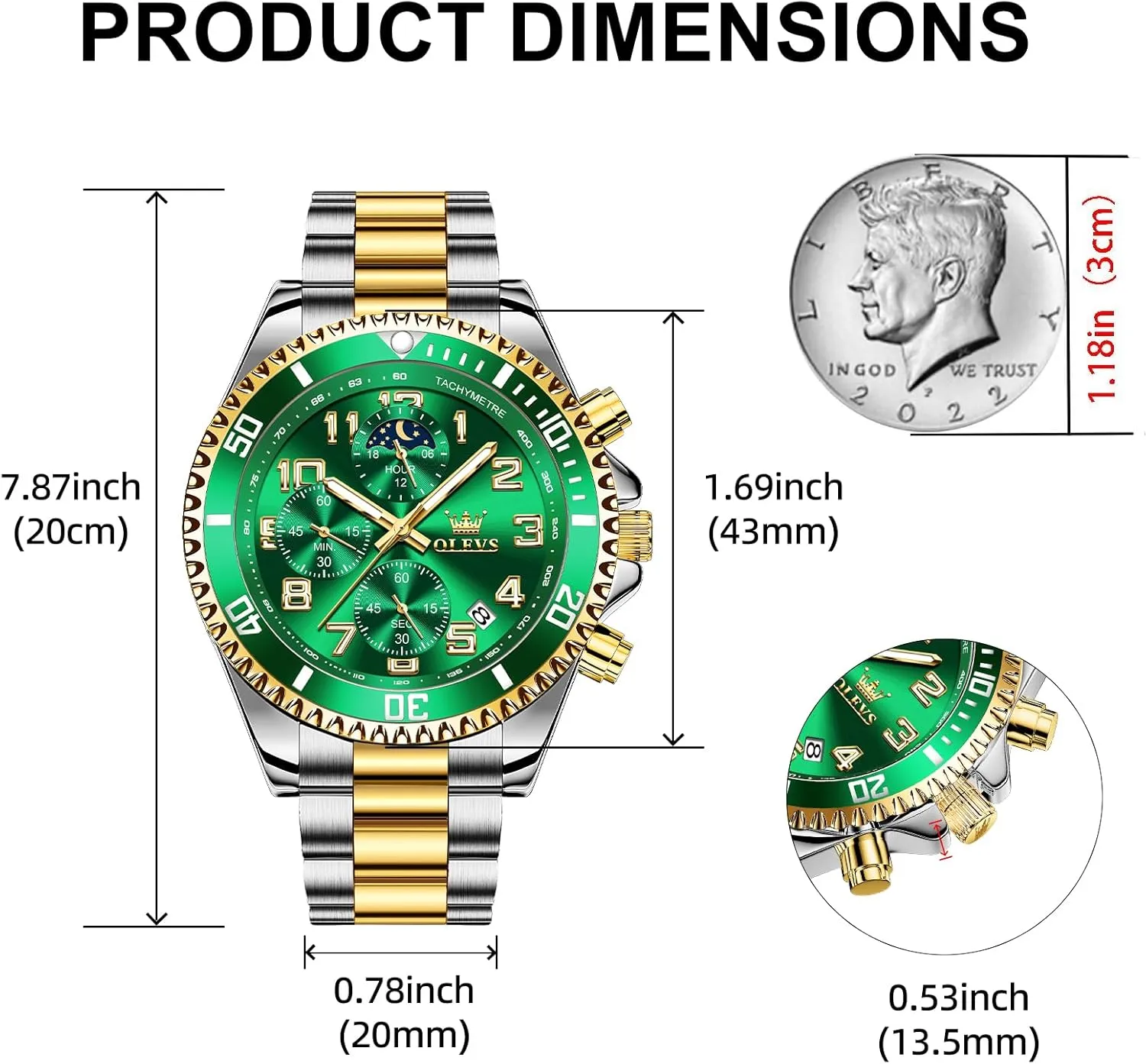 Watch Luxury Dress Stainless Steel Waterproof Watches for Men Moon Phase Luminous Business Calendar Wrist Watch Blue/Black/Green/Gold/Face discriminate OLEVS Mens Watches Chronograph 