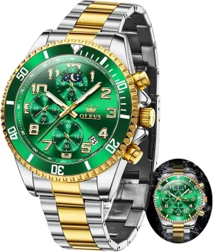 Watch Luxury Dress Stainless Steel Waterproof Watches for Men Moon Phase Luminous Business Calendar Wrist Watch Blue/Black/Green/Gold/Face discriminate OLEVS Mens Watches Chronograph 