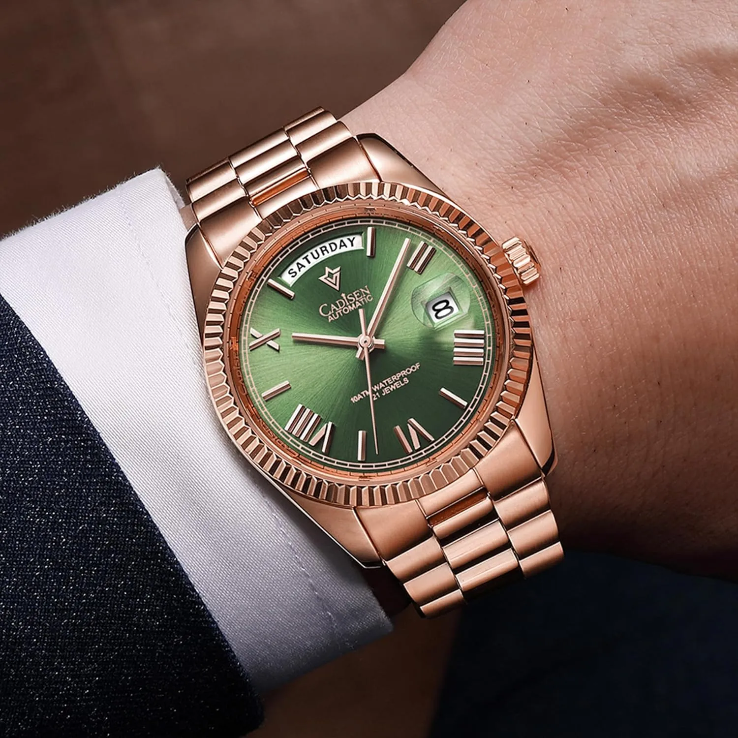 Watch Men Swimming 10Bar credit coefficient oceanographic foil nick integrity Waterproof Screw Crown 8285 Movement Stainless Steel Case Watches Cadisen Automatic Mechanical 