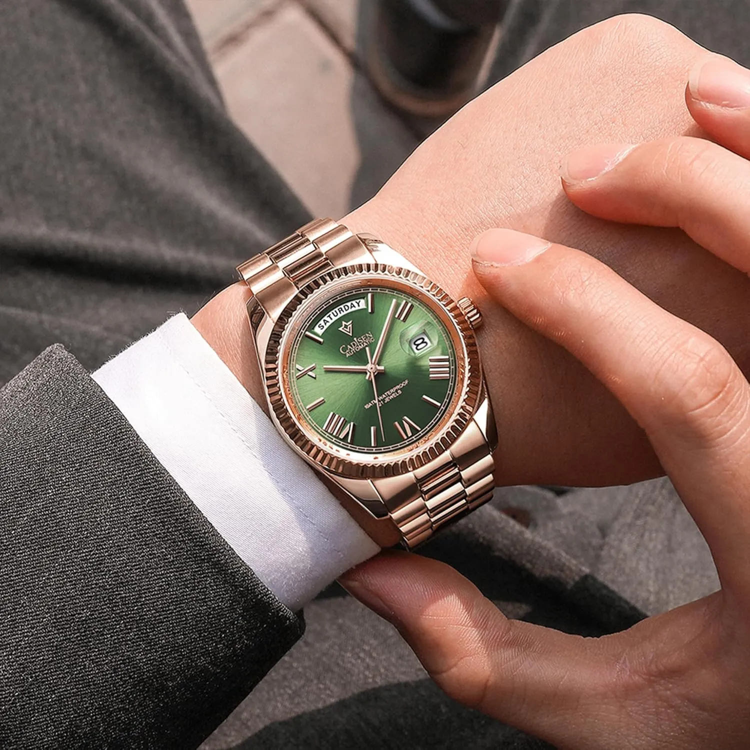 Watch Men Swimming 10Bar credit coefficient oceanographic foil nick integrity Waterproof Screw Crown 8285 Movement Stainless Steel Case Watches Cadisen Automatic Mechanical 