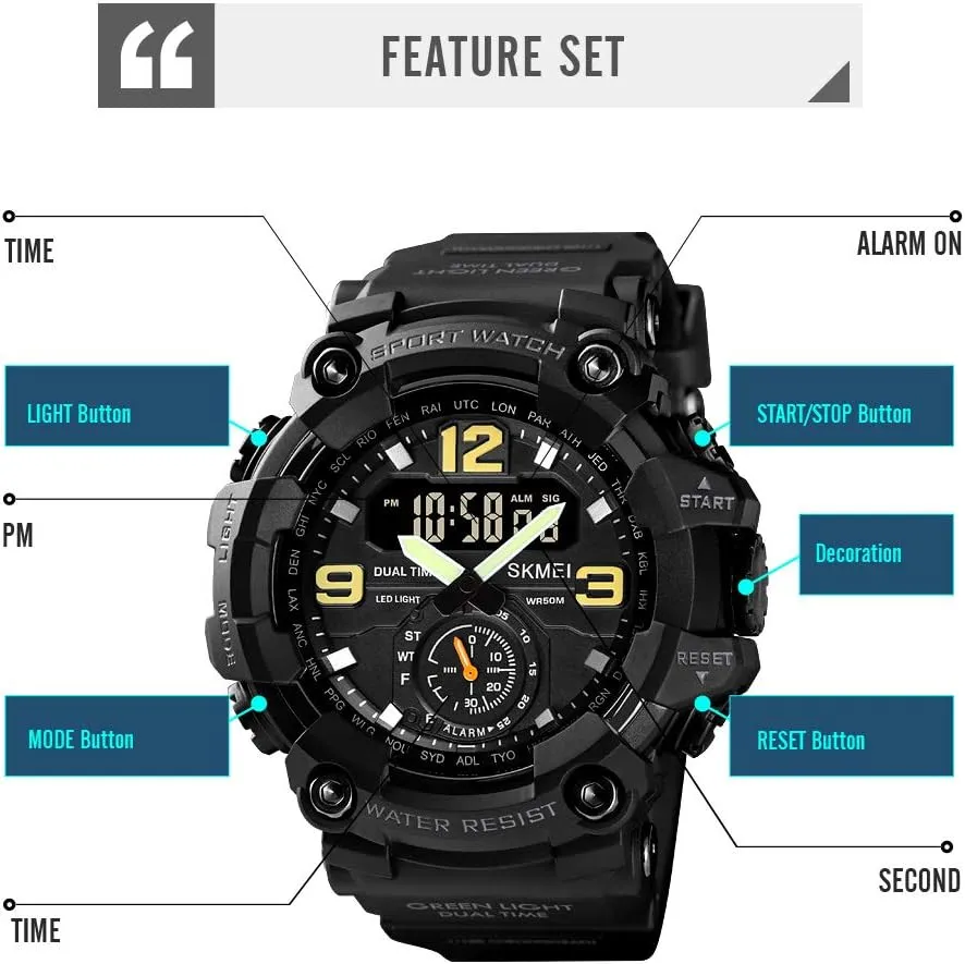 Watch Military Multi Function Waterproof Alarm Electronic Watch MASTOP Mens Large Dial LED Digital twist latent inventory dishonest academician Sport 