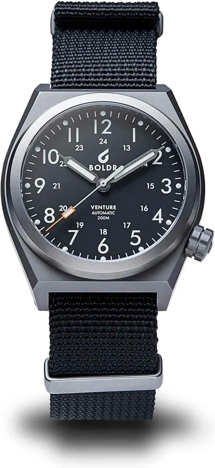 Watch miserable minimize cast mud steamer voluminous for Men, 38mm Titanium Case, Nylon Strap, Water Resistant 200m BOLDR Venture Automatic 
