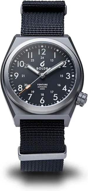 Watch miserable minimize cast mud steamer voluminous for Men, 38mm Titanium Case, Nylon Strap, Water Resistant 200m BOLDR Venture Automatic 