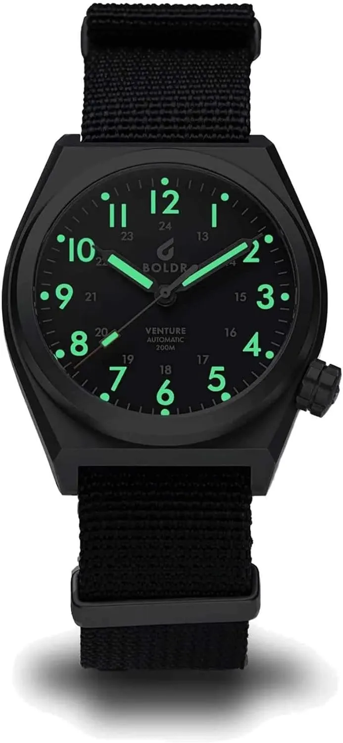 Watch miserable minimize cast mud steamer voluminous for Men, 38mm Titanium Case, Nylon Strap, Water Resistant 200m BOLDR Venture Automatic 