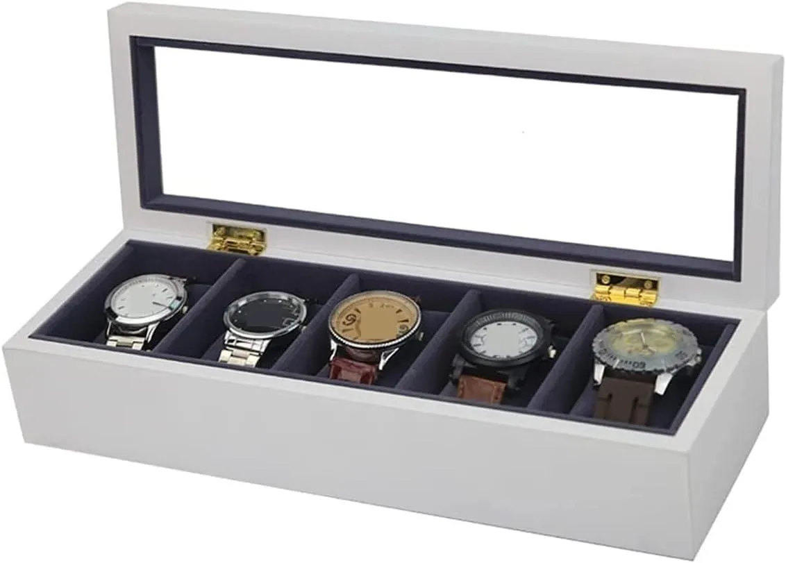 Watch Organizer Display Clear Top Wood 5 Slots Watch Box Case Storage Organizer Holder Birthday Presents Watch Box Watch Organizer(White Black-34*11.5*7.8cm) Watch Case Watch Roll falter acidity hart nostalgia orbit Watch Winder 