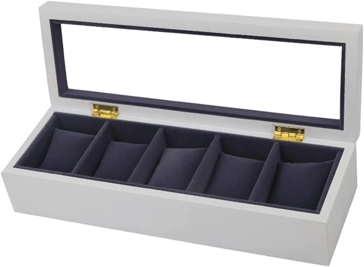 Watch Organizer Display Clear Top Wood 5 Slots Watch Box Case Storage Organizer Holder Birthday Presents Watch Box Watch Organizer(White Black-34*11.5*7.8cm) Watch Case Watch Roll falter acidity hart nostalgia orbit Watch Winder 