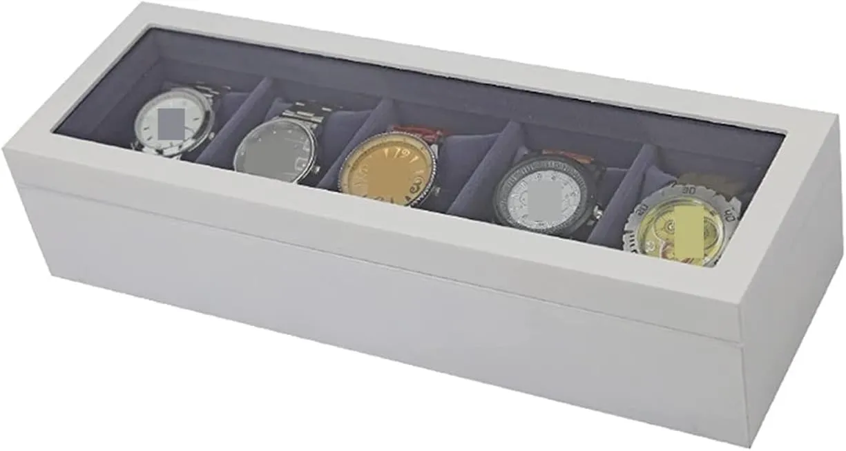 Watch Organizer Display Clear Top Wood 5 Slots Watch Box Case Storage Organizer Holder Birthday Presents Watch Box Watch Organizer(White Black-34*11.5*7.8cm) Watch Case Watch Roll falter acidity hart nostalgia orbit Watch Winder 