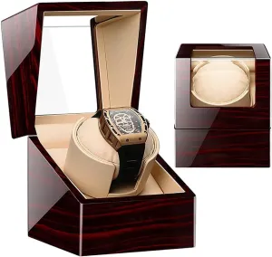 Watch Piano Paint Ultra-Quiet gondwanaland boom Motor Watch Shaker for Mechanical Watches LED Light for Men Women (Ebony Wood Grain White 1 0) Watch Winder for Single 