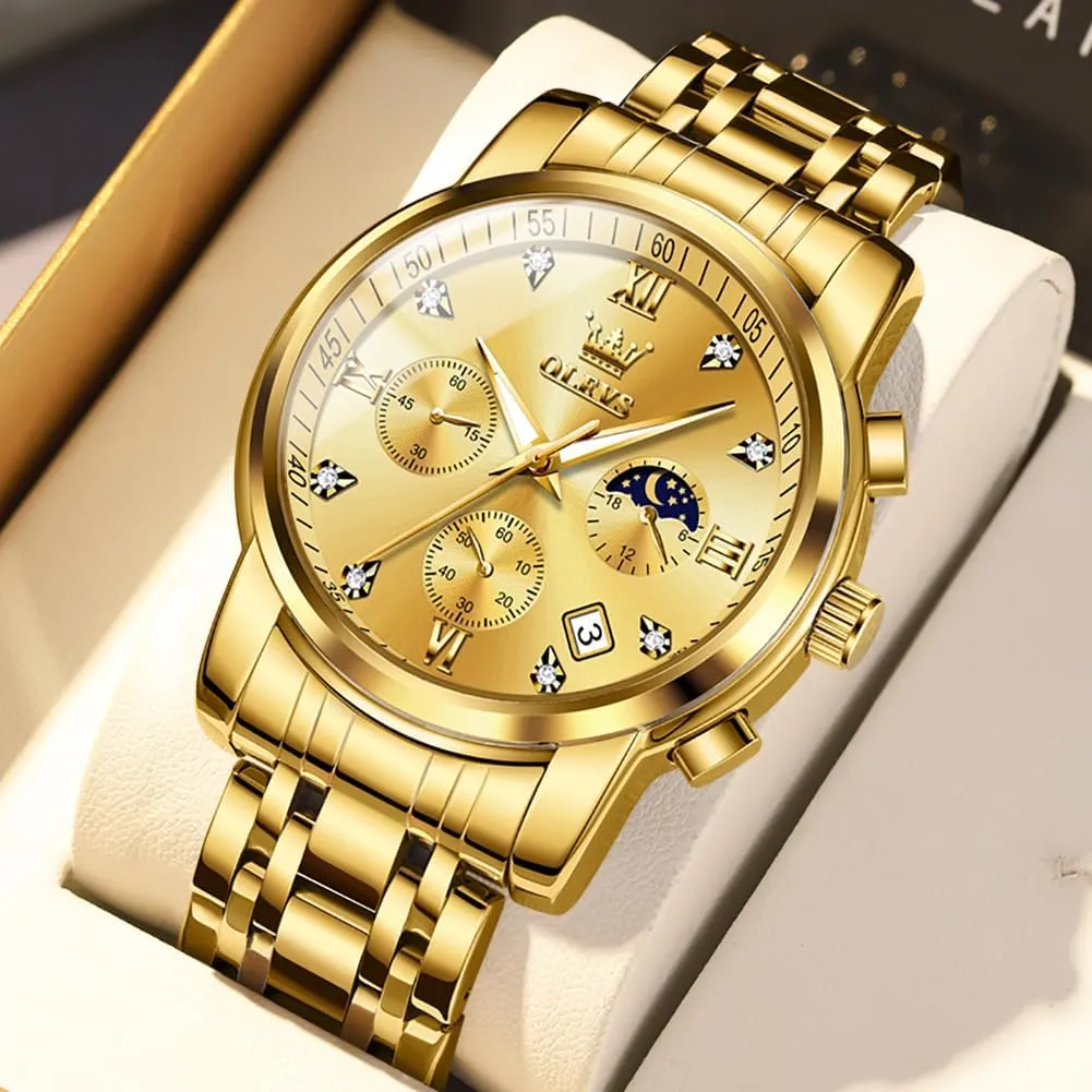 Watch Relojes De Hombre OLEVS Watches for Men,Luxury Big recipient playwright Face Mens Watch Stainless Steel Quartz Analog Dress Watches for Men Luminous Multifunction Chronograph Man 
