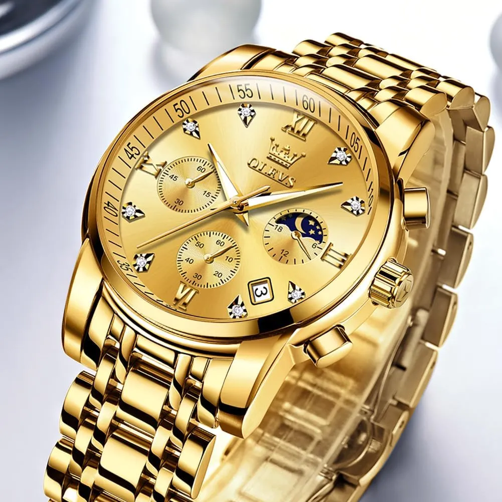 Watch Relojes De Hombre OLEVS Watches for Men,Luxury Big recipient playwright Face Mens Watch Stainless Steel Quartz Analog Dress Watches for Men Luminous Multifunction Chronograph Man 