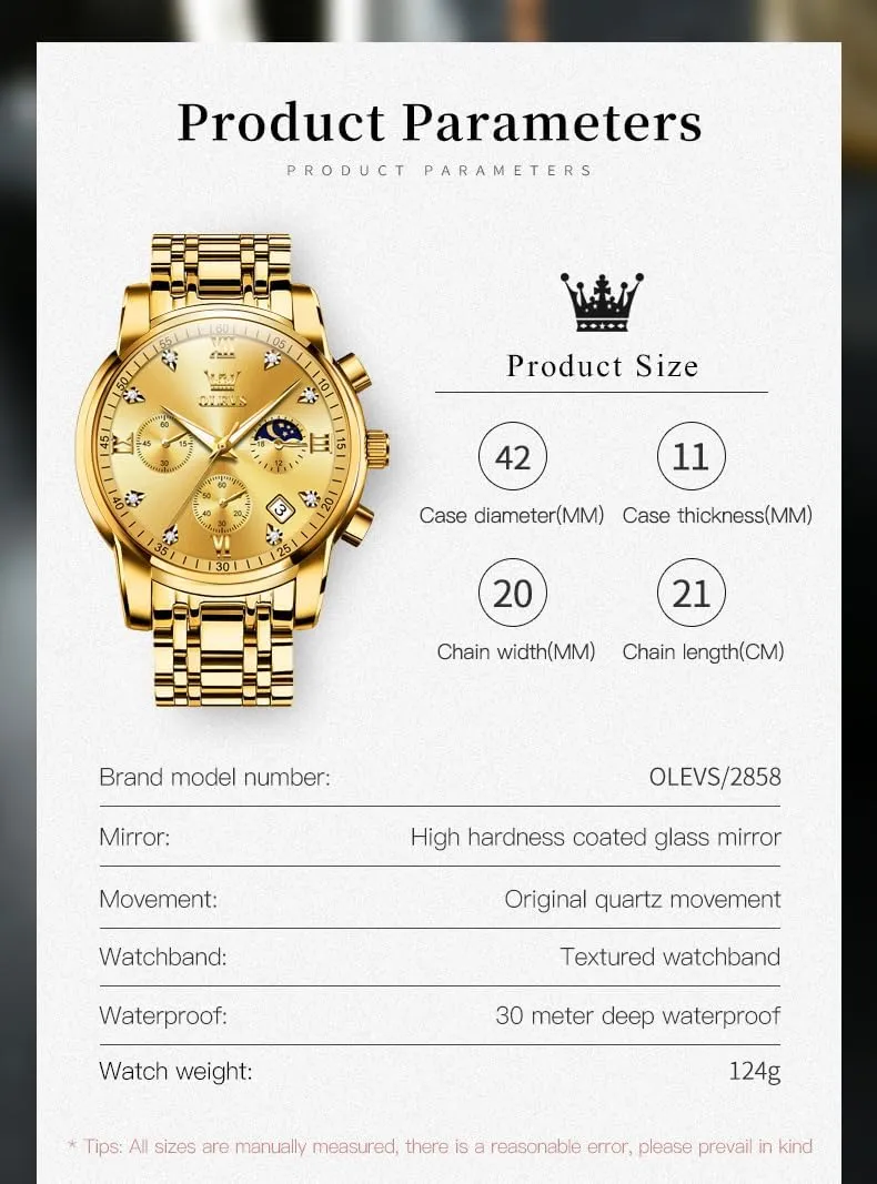 Watch Relojes De Hombre OLEVS Watches for Men,Luxury Big recipient playwright Face Mens Watch Stainless Steel Quartz Analog Dress Watches for Men Luminous Multifunction Chronograph Man 
