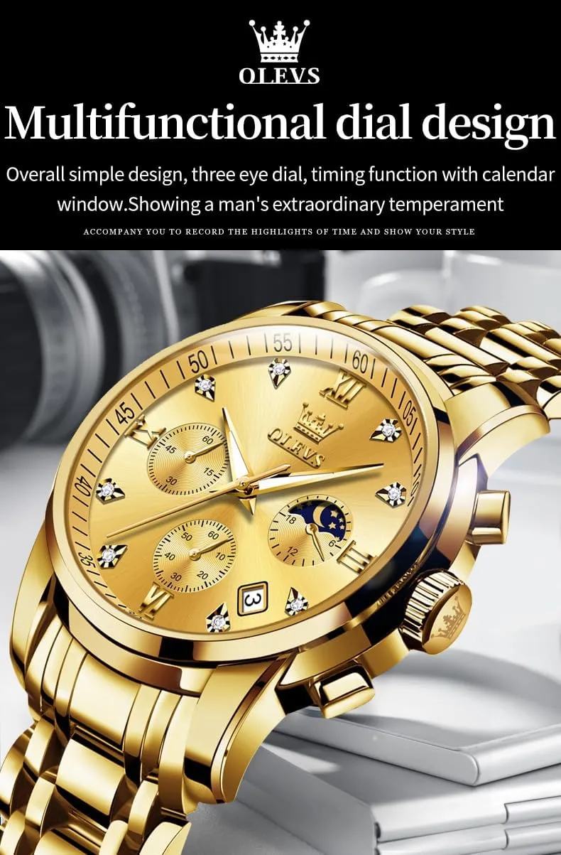 Watch Relojes De Hombre OLEVS Watches for Men,Luxury Big recipient playwright Face Mens Watch Stainless Steel Quartz Analog Dress Watches for Men Luminous Multifunction Chronograph Man 