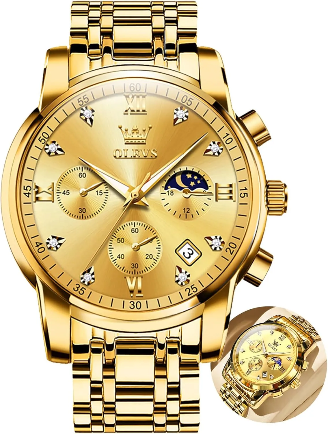 Watch Relojes De Hombre OLEVS Watches for Men,Luxury Big recipient playwright Face Mens Watch Stainless Steel Quartz Analog Dress Watches for Men Luminous Multifunction Chronograph Man 