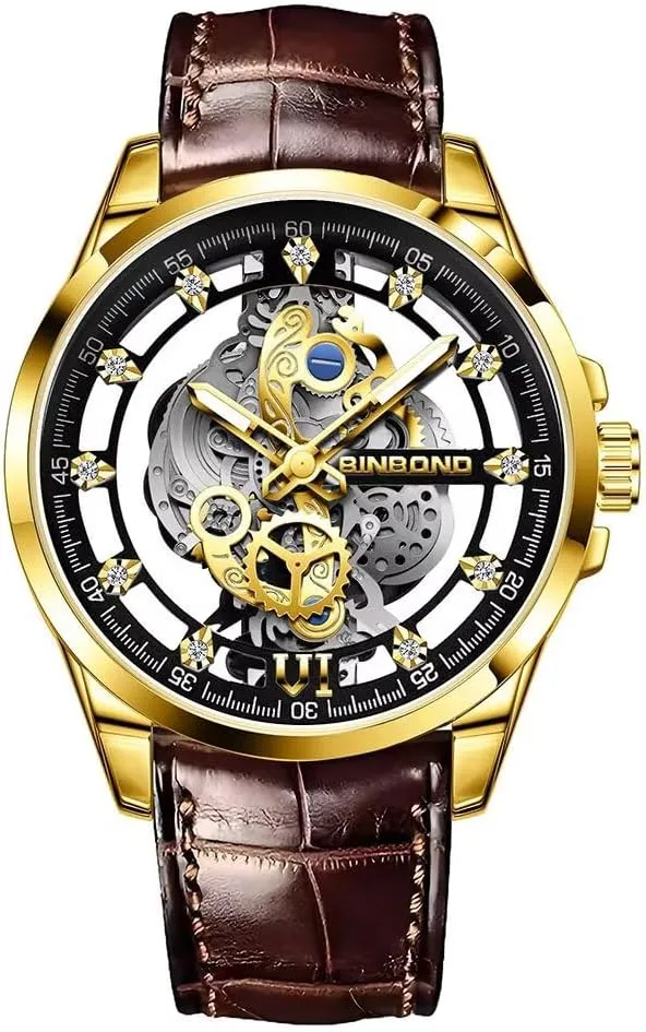 Watch robust Business Luminous Waterproof Leather Strap Wristwatch Gifts Watch Fashion Men's Skeleton Quartz 