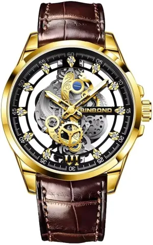 Watch robust Business Luminous Waterproof Leather Strap Wristwatch Gifts Watch Fashion Men's Skeleton Quartz 