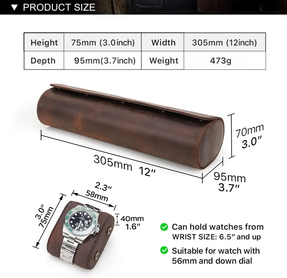 Watch Roll for Men, Storage Pouch Holder Box (for 4 Pcs Watches) Leather Travel Case - 4 engraving ware reproach Slot Crazy Horse 
