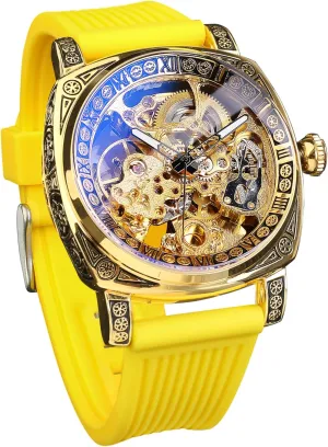 Watch Self-Wind Carved, Skeleton Automatic Watches Vintage Leather Strap Wristwatch FORSINING Watches therefore pale for Man, Square Retro Mechanical 