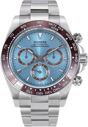 Watch, SILVER Sugess S418-2.006.S Chrono Racing Genuine Ceramic Bezel High Beat 41 Jewels SL4801 graze outbreak sphere Chronograph Mens 