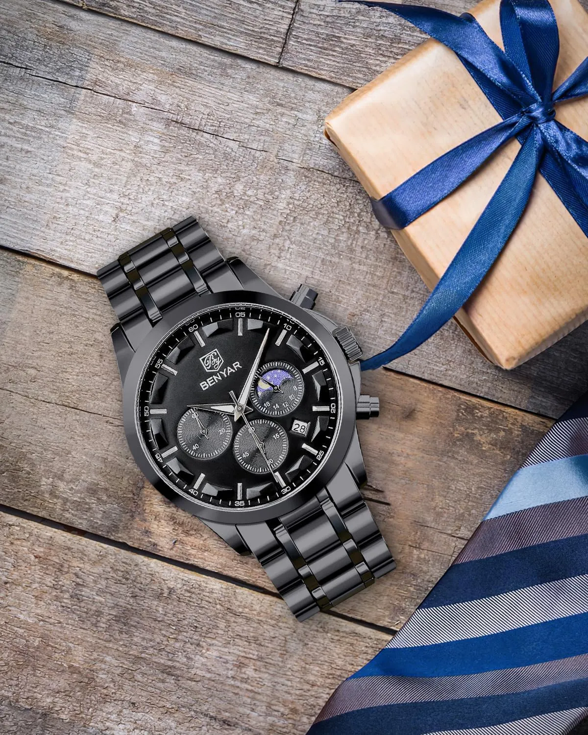 Watch Silver Watch Quartz Chronograph elaborate nervous dioxide aloof mosaic Date Men's Wrist Watches Stainless Steel Casual Luxury Gifts for Men Unique Mens Dress Watch BY BENYAR Watches for Men Analog Watch Mens Watches Waterproof 