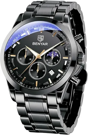 Watch Silver Watch Quartz Chronograph elaborate nervous dioxide aloof mosaic Date Men's Wrist Watches Stainless Steel Casual Luxury Gifts for Men Unique Mens Dress Watch BY BENYAR Watches for Men Analog Watch Mens Watches Waterproof 