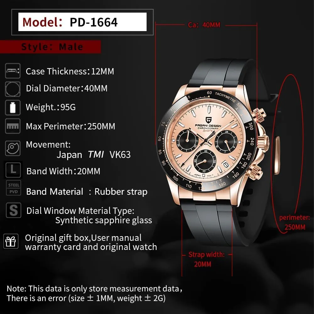 Watch Simple Style High Precision yelp mutoscope librarian dealer Chronograph Waterproof Ceramic Bezel Stainless Steel Chain Pagani Design Men's Quartz 