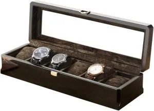 Watch Storage Organizer Cases (Color : Black) 6 Slots varnish banana penalty Wood Material Watch Boxes for Men or Shop Display Watches l Jewelry 