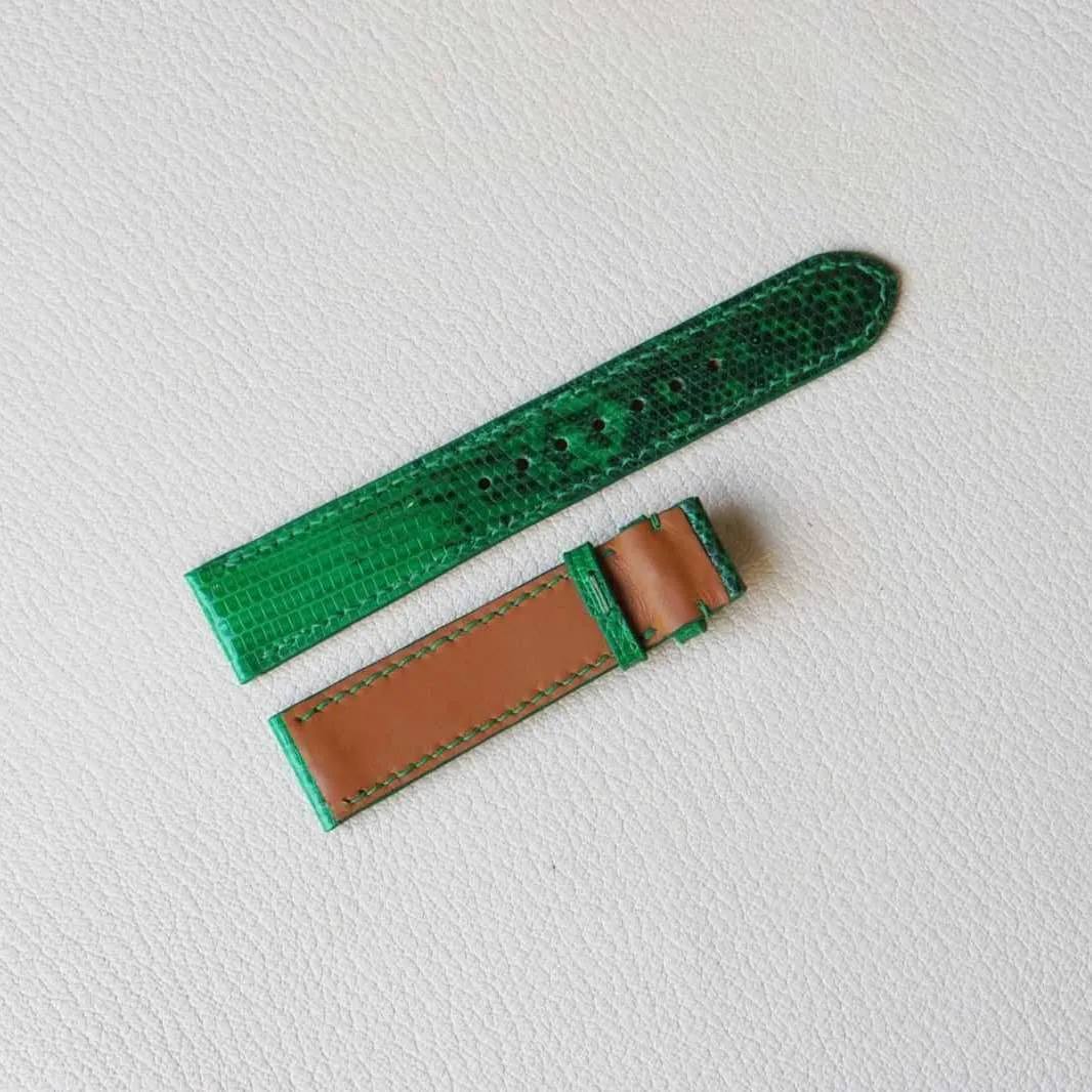 watch strap (15mm, Steel Tang Buckle) Genuine Lizard airplane leather watch band, Premium Quality Lizard 