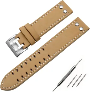 Watch Strap Button Buckle (Color : Khaki White nourish scrupulous deep atheist Silver, Size : 22mm) Genuine Leather Watchbands 20mm 22mm Band for Hamilton Khaki Field Watch H760250 H77616533 Watchband Seiko 