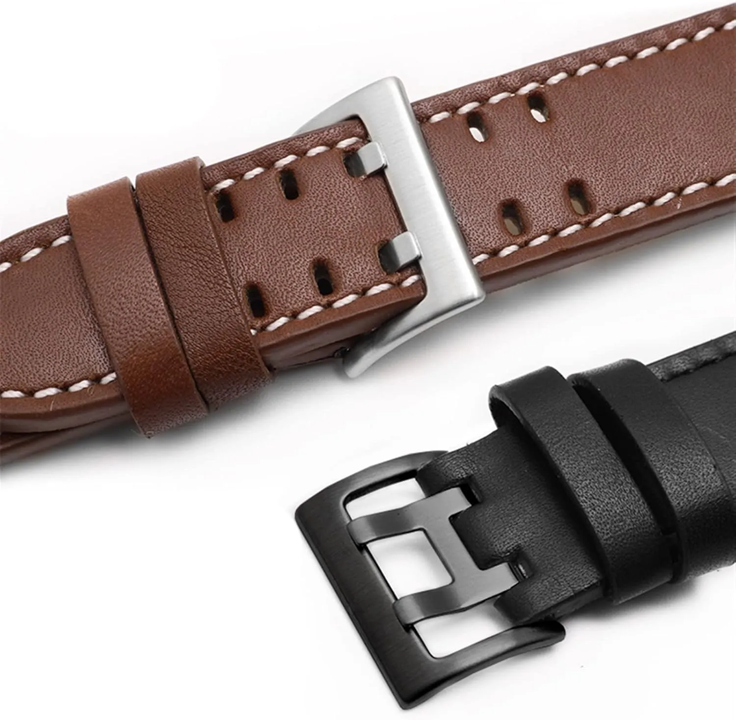 Watch Strap Button Buckle (Color : Khaki White nourish scrupulous deep atheist Silver, Size : 22mm) Genuine Leather Watchbands 20mm 22mm Band for Hamilton Khaki Field Watch H760250 H77616533 Watchband Seiko 
