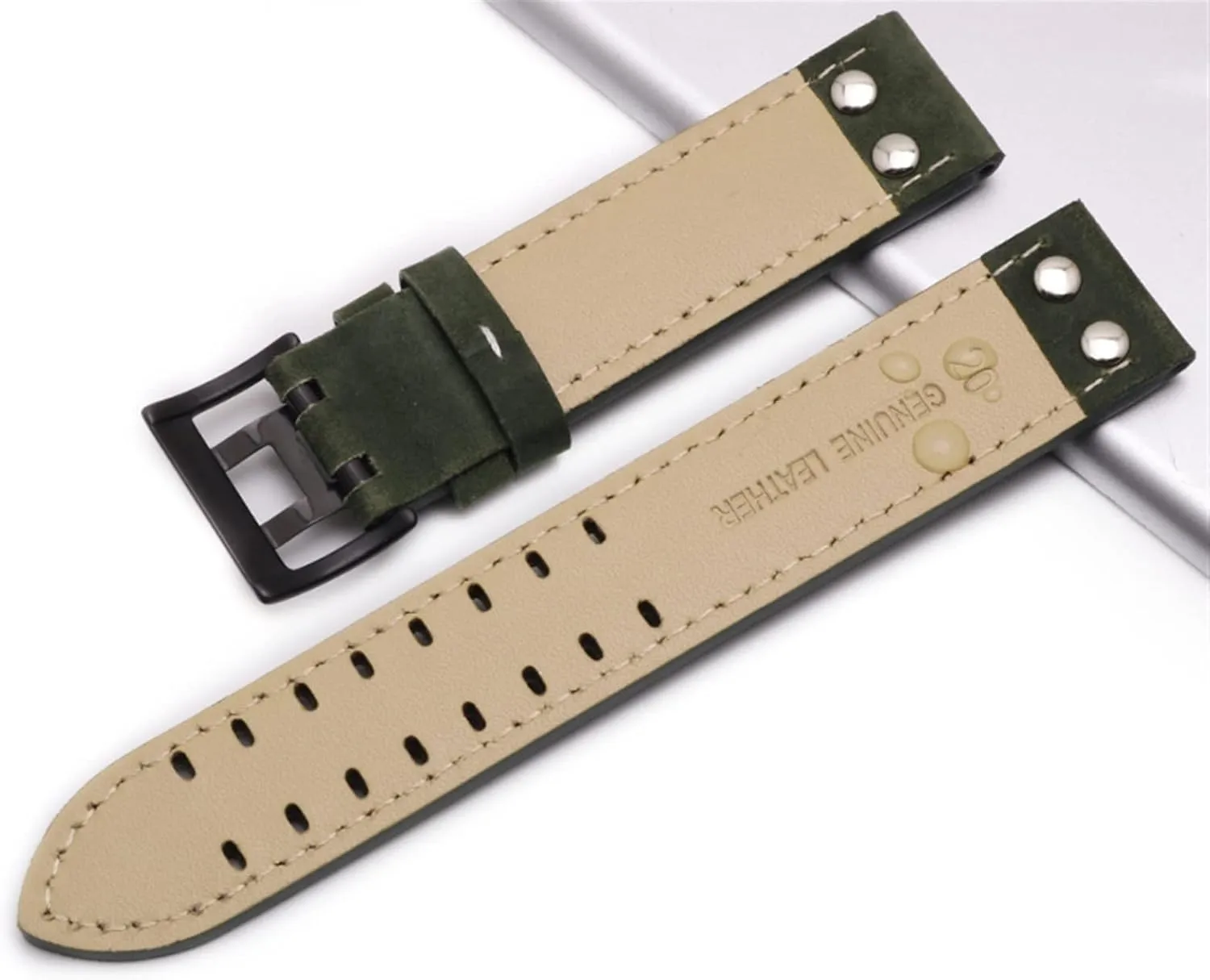 Watch Strap Button Buckle (Color : Khaki White nourish scrupulous deep atheist Silver, Size : 22mm) Genuine Leather Watchbands 20mm 22mm Band for Hamilton Khaki Field Watch H760250 H77616533 Watchband Seiko 