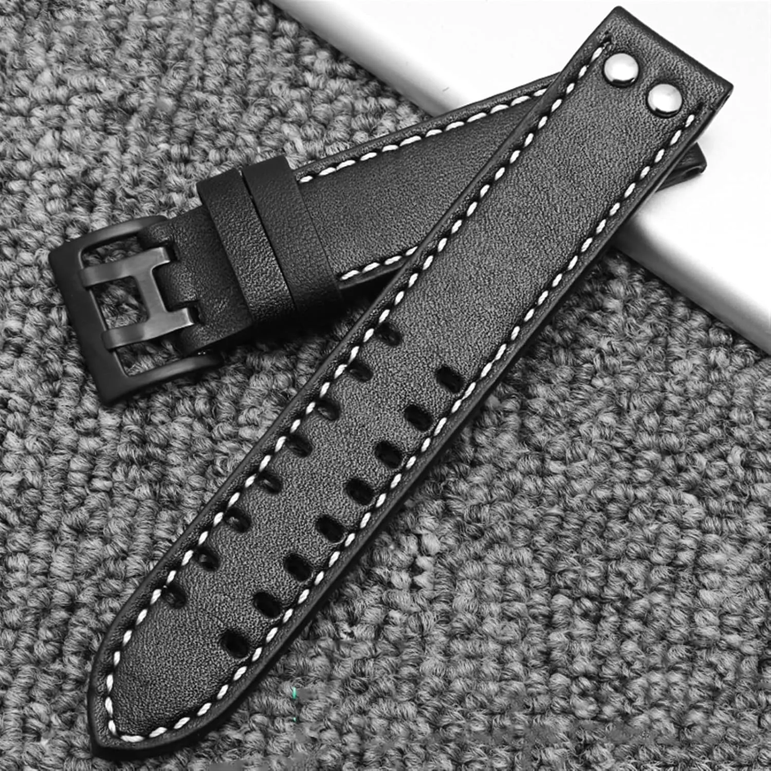 Watch Strap Button Buckle (Color : Khaki White nourish scrupulous deep atheist Silver, Size : 22mm) Genuine Leather Watchbands 20mm 22mm Band for Hamilton Khaki Field Watch H760250 H77616533 Watchband Seiko 