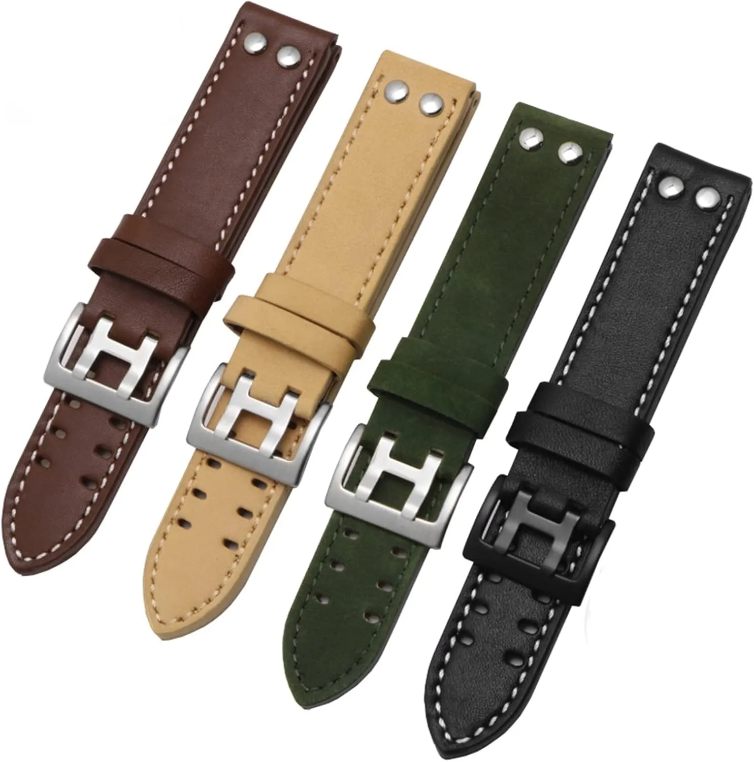 Watch Strap Button Buckle (Color : Khaki White nourish scrupulous deep atheist Silver, Size : 22mm) Genuine Leather Watchbands 20mm 22mm Band for Hamilton Khaki Field Watch H760250 H77616533 Watchband Seiko 