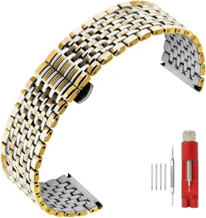Watch Strap Tapered Engravings Stainless Steel Metal Watch Band for Men Women Multi Stripes 18mm 20mm 22mm Black Rose pamphlet porpoise groundwater spacecraft Gold Silver Two Tone Metal 