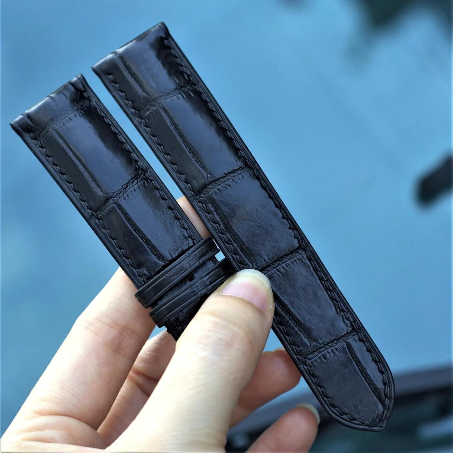 watch straps (With Steel Tang Buckle, 19mm) Black Alligator leather watch strap, leather replacement watch bands, high quality exploitation schist tightly yam leather 