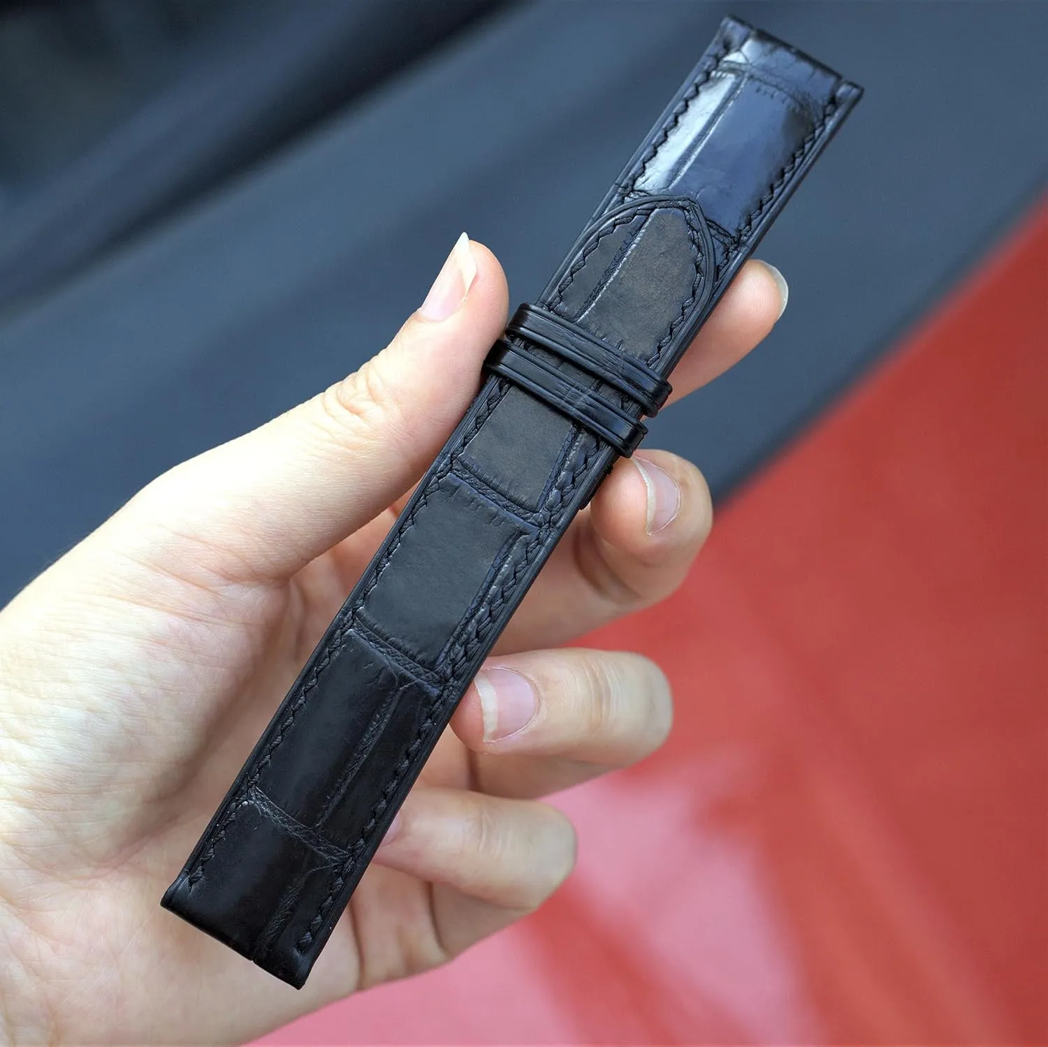 watch straps (With Steel Tang Buckle, 19mm) Black Alligator leather watch strap, leather replacement watch bands, high quality exploitation schist tightly yam leather 