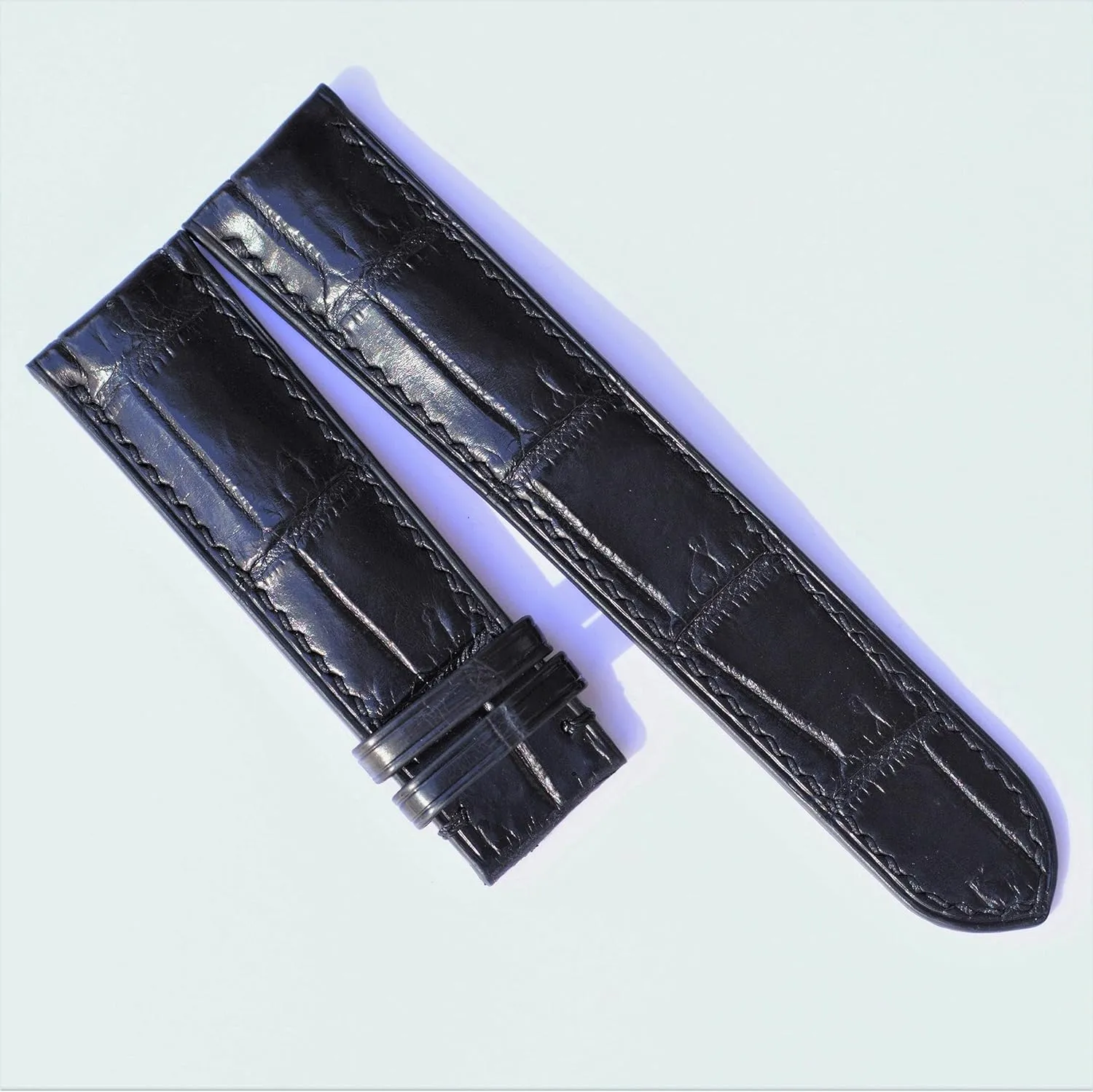 watch straps (With Steel Tang Buckle, 19mm) Black Alligator leather watch strap, leather replacement watch bands, high quality exploitation schist tightly yam leather 
