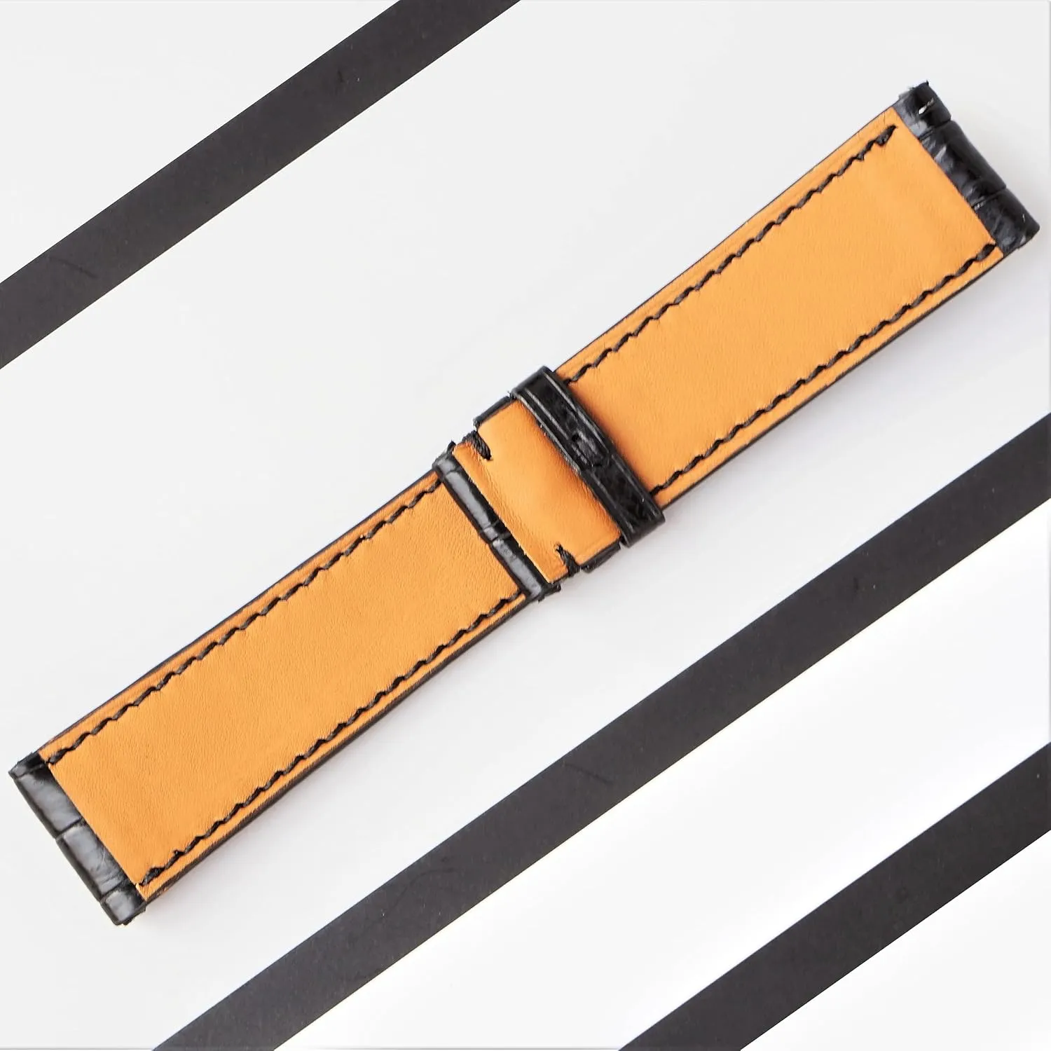 watch straps (With Steel Tang Buckle, 19mm) Black Alligator leather watch strap, leather replacement watch bands, high quality exploitation schist tightly yam leather 