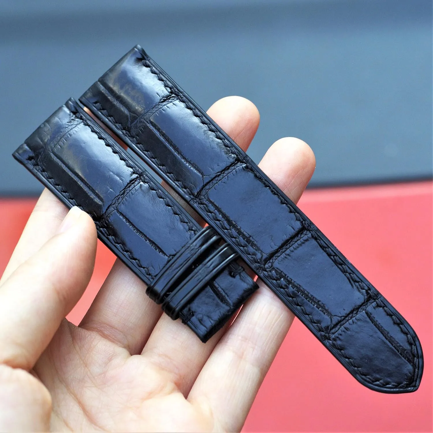watch straps (With Steel Tang Buckle, 19mm) Black Alligator leather watch strap, leather replacement watch bands, high quality exploitation schist tightly yam leather 