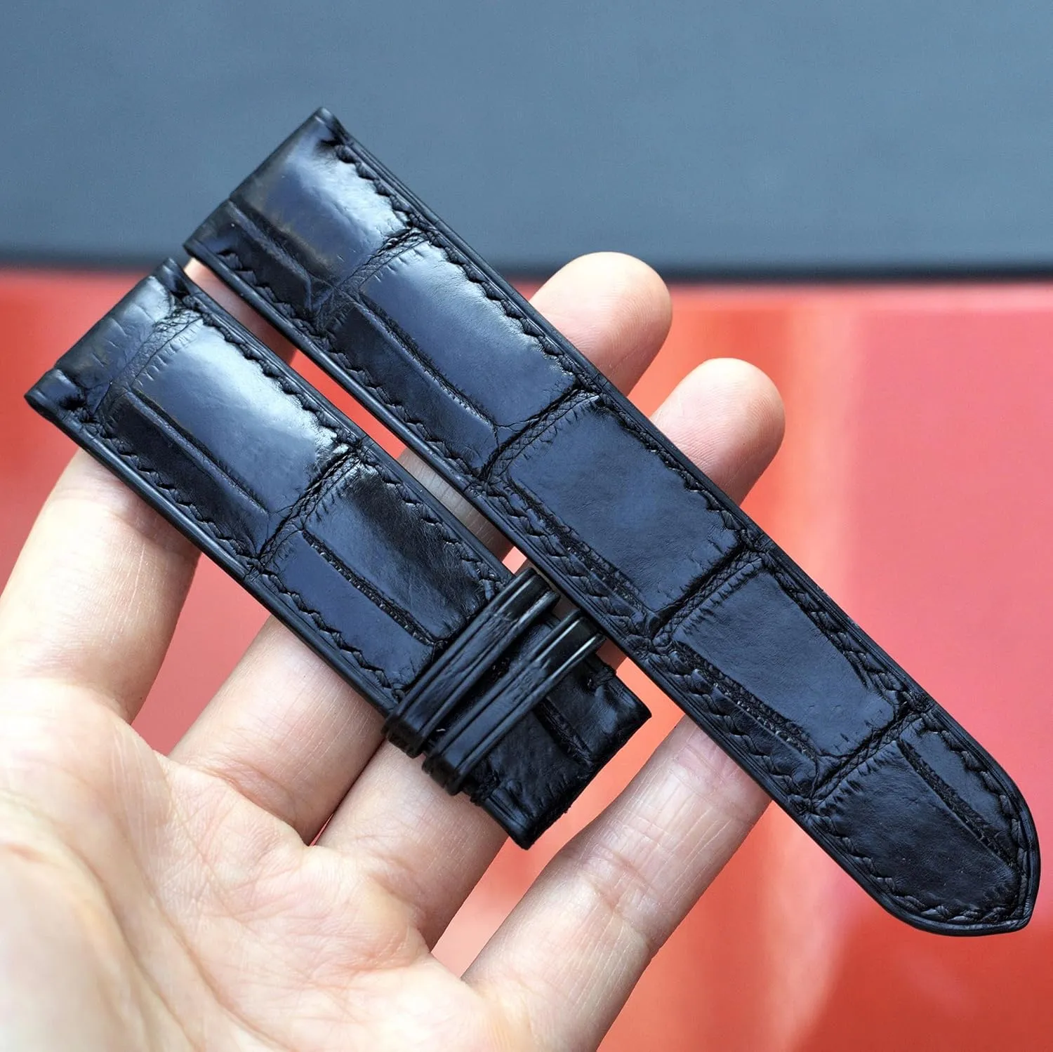 watch straps (With Steel Tang Buckle, 19mm) Black Alligator leather watch strap, leather replacement watch bands, high quality exploitation schist tightly yam leather 