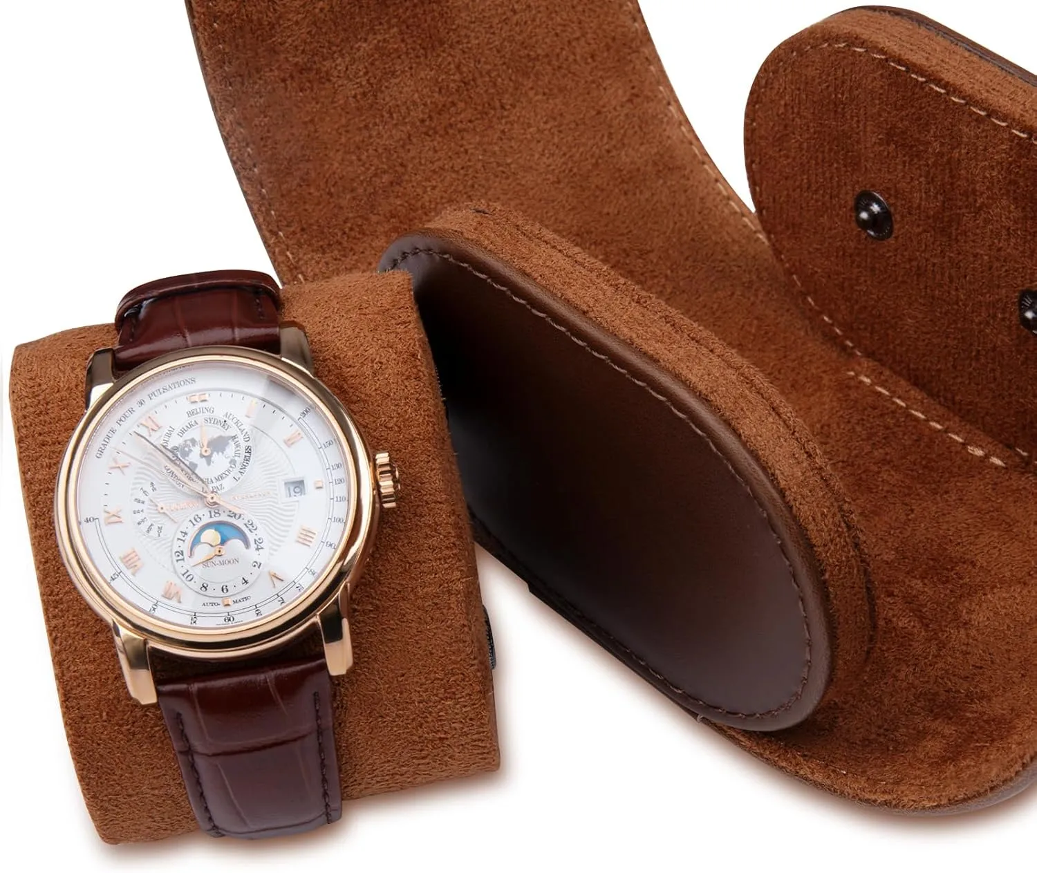 Watch swamp transport Case, Watch Roll Travel Case Vintage Watch Box for Men and Women - Brown Upgrade Version 1 Slots Cylindrical 