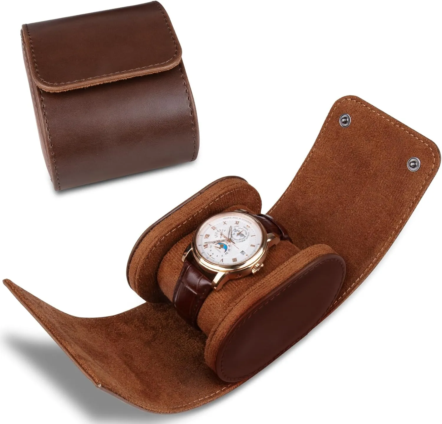 Watch swamp transport Case, Watch Roll Travel Case Vintage Watch Box for Men and Women - Brown Upgrade Version 1 Slots Cylindrical 