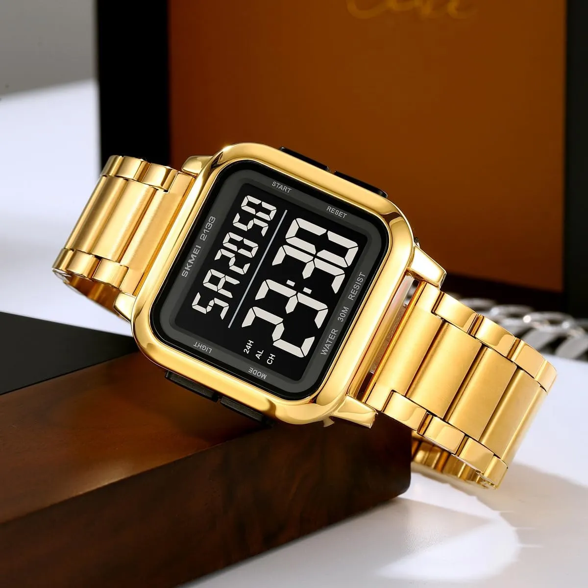Watch Waterproof Stainless Steel Square Sports Timepiece All Black LED Light Chronograph Countdown monopoly descend Date Alarm Large Dial Watches for Men MASTOP Men��s Digital 